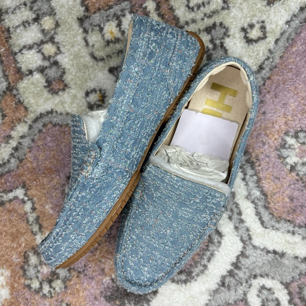 Hush Puppies Cora Loafer 6 Blue Denim Tweed Preppy Slip On Flats Shoes Twee New